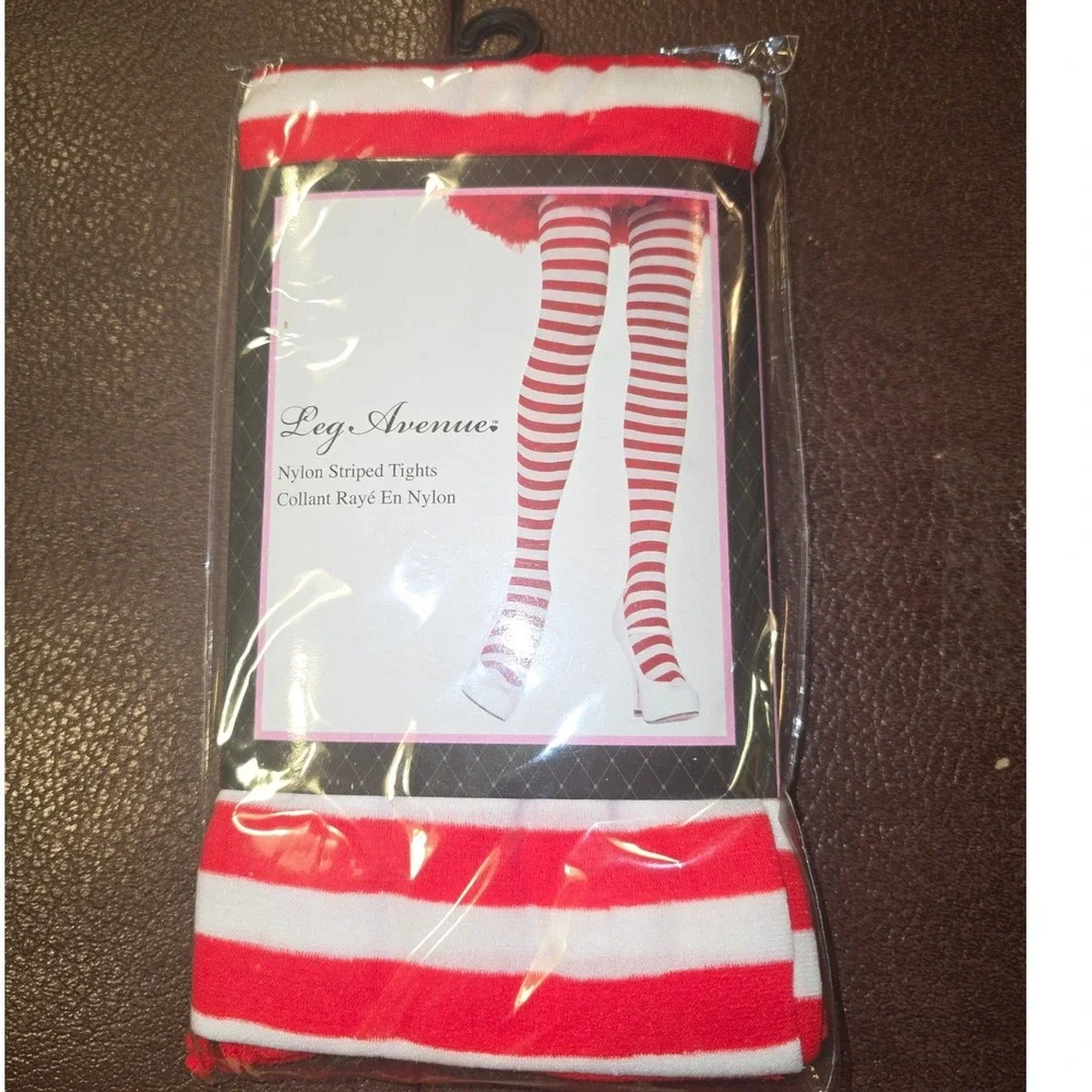 Leg Avenue 7100 Red White Striped Tights One Size Opaque Nylon‎ Costume Hosiery